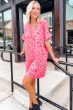Pink Leopard Print V Neck Shift T-shirt Dress