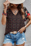 Flower Print Ruffle Sleeves Splicing Blouse