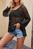 Plain Hollow Out Knit Kimono