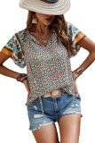 Flower Print Ruffle Sleeves Splicing Blouse