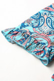 Sky Blue Paisley Print Boho Holiday Ruffle Tiered Maxi Dress