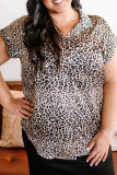 Plus Size Leopard Print Short Sleeves Shirt