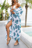 White Tropical Print Open Kimono