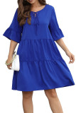 Flare Sleeves Plain Splicing Mini Dress