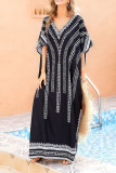 V Neck Printed Side Split Kimono Dress