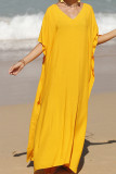 Plain V Neck Side Split Cover Up Beach Dress