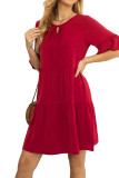 Flare Sleeves Plain Splicing Mini Dress