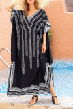 V Neck Printed Side Split Kimono Dress