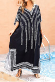 V Neck Printed Side Split Kimono Dress