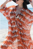 Printed Drawstring Open Kimono