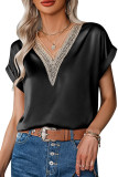 V Neck Satin Fold Sleeves Top