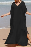 Plain V Neck Side Split Cover Up Beach Dress