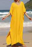Plain V Neck Side Split Cover Up Beach Dress