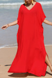 Plain V Neck Side Split Cover Up Beach Dress