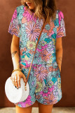 Sky Blue Pocket Short Sleeve Drawstring Lounge Set