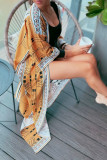 Geometric Print Open Kimono With Sash