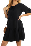 Flare Sleeves Plain Splicing Mini Dress