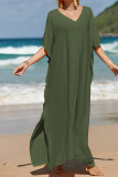 Plain V Neck Side Split Cover Up Beach Dress