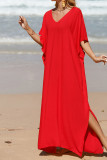 Plain V Neck Side Split Cover Up Beach Dress