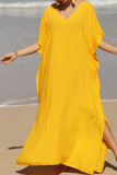 Plain V Neck Side Split Cover Up Beach Dress
