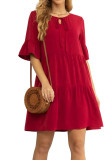 Flare Sleeves Plain Splicing Mini Dress