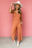 Orange Adjustable Spaghetti Straps Wide Leg Jumpsuit