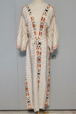 Geometric Print Open Kimono With Sash