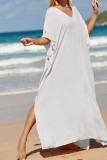 Plain V Neck Side Split Cover Up Beach Dress