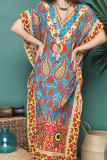 V Neck Ethnic Print Kimono Cover Up Dress