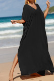 Plain V Neck Side Split Cover Up Beach Dress