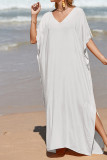 Plain V Neck Side Split Cover Up Beach Dress