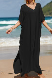 Plain V Neck Side Split Cover Up Beach Dress