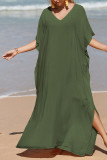 Plain V Neck Side Split Cover Up Beach Dress