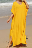 Plain V Neck Side Split Cover Up Beach Dress