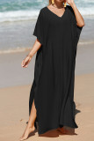 Plain V Neck Side Split Cover Up Beach Dress
