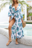 White Tropical Print Open Kimono
