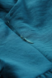 Blue Ruffle Trim V Neck Smocking Back Mini Dress