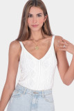 White Geometric Cable Knit Textured Tank Top