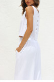 Plain Lien Tank Top With Wide Leg Pants 2pcs Set