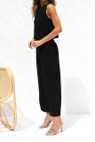 Plain Lien Tank Top With Wide Leg Pants 2pcs Set