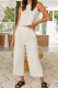 Plain Lien Tank Top With Wide Leg Pants 2pcs Set