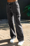 Washed Pockets Denim Pants