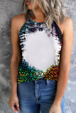 Black Leopard Bleached Print Round Neck Tank Top