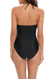 Printed Criss-Cross Hollow Out Halter One Piece Swimsuit