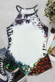 Black Leopard Bleached Print Round Neck Tank Top