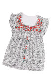 Leopard Floral Embroidery Square Neck Flutter Sleeve Blouse