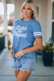 Blue Stars & Striped Print Knotted Graphic Tee