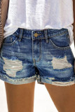 Baseball Printed Patchwork Denim Shorts