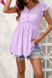 Eyelet Ruffle Splcing Plain Top