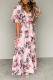 Pink Floral Puff Sleeve High Waist Maxi Dress